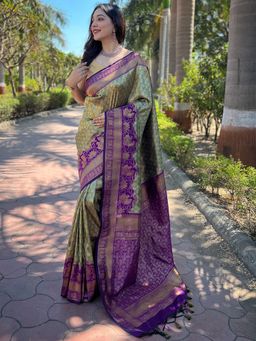 Vastranand - Beautiful One Gram Gold Tissue Kanjivaram Soft Silk Saree With Unstitched Blouse