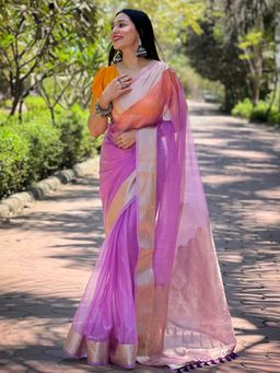 Vastranand - Purple Pure Viscose Organza Saree With Unstitched Blouse