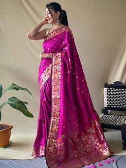 Vastranand - Pink Colour Banarasi Silk Zari Woven Saree With Unstitched Blouse