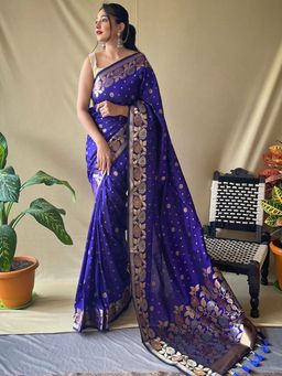 Vastranand - Royal Blue Suhani Banarasi Silk Zari Woven Saree With Unstitched Blouse