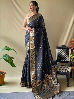 Vastranand - Black Colour Banarasi Silk Zari Woven Saree With Unstitched Blouse