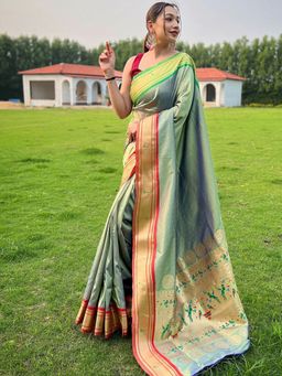Vastranand - Pathani Light Green Colour With Ganga Jamuna Broder Saree With Unstitched Blouse