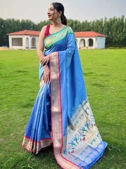 Vastranand - Pathani Sky Blue Colour With Ganga Jamuna Broder Saree With Unstitched Blouse