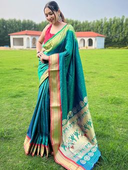 Vastranand - Pathani Teal Colour With Ganga Jamuna Broder Saree With Unstitched Blouse