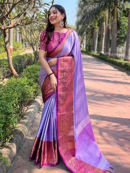 Vastranand - Lavender Aura Soft Silk Kanjivaram Saree With Unstitched Blouse
