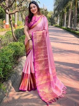 Vastranand - Pink Colour Kanjivaram Aura Soft Silk Saree With Unstitched Blouse
