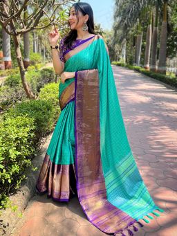 Vastranand - Turquoise Colour Kanjivaram Aura Soft Silk Saree With Unstitched Blouse