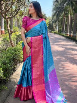 Vastranand - Stylish Kanjivaram Silk Saree With Unstitched Blouse