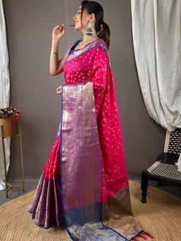 Vastranand - Trendy Banarasi Kanchi Pink Saree With Unstitched Blouse