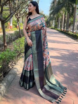 Vastranand - Green Colour Double Border Chex Weaving Banarasi Soft Silk Saree With Unstitched Blouse