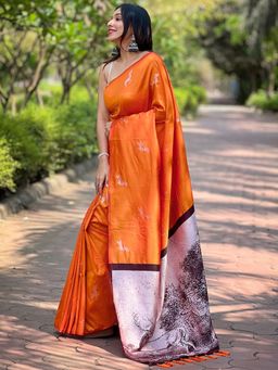 Vastranand - Orange Colour Soft Silk Saree With Unstitched Blouse