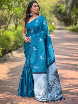 Vastranand - Teal Colour Soft Silk Saree With Unstitched Blouse