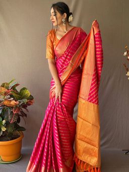Vastranand - Elegance With The Hot Pink Patola Saree With Unstitched Blouse