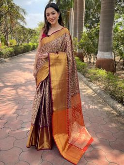 Vastranand - Brown Colour One Gram Gold Tissue Saree With Unstitched Blouse