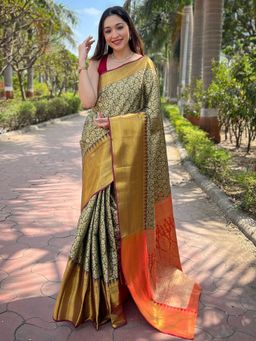 Vastranand - Green Colour One Gram Gold Tissue Saree With Unstitched Blouse