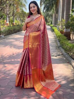 Vastranand - Pink Colour One Gram Gold Tissue Saree With Unstitched Blouse