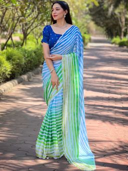 Vastranand - Beautiful Satin Georgette Stripes Saree With Unstitched Blouse