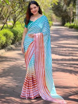 Vastranand - Latest Satin Georgette Stripes Saree With Unstitched Blouse