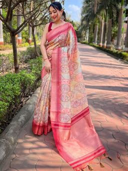 Vastranand - Stylish Slob Tussar Silk Mahbubani Printed Saree With Unstitched Blouse