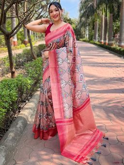 Vastranand - Trendy Slob Tussar Silk Mahbubani Printed Saree With Unstitched Blouse