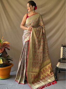 Vastranand - Grey Rajkot Patola Silk Zari Woven Saree With Unstitched Blouse