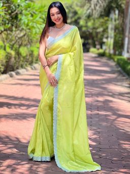 Vastranand - Carnation Green Pure Viscose Dyed Saree With Unstitched Blouse