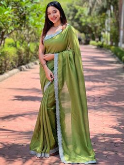 Vastranand - Forest Green Pure Viscose Dyed Saree With Unstitched Blouse