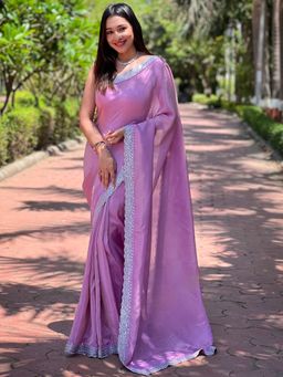 Vastranand - Salvia Lavender Pure Viscose Dyed Saree With Unstitched Blouse