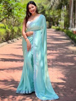 Vastranand - Turquoise Pure Viscose Dyed Saree With Unstitched Blouse