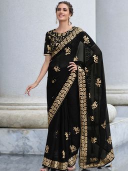 Odette - Black Shimmer Sequins Embroidery Saree with Unstitched Blouse
