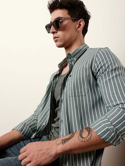 The Bear House - Men Striped Casual Full-Sleeve Shirt