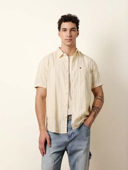 The Bear House - Men Striped Casual Half-Sleeve Shirt