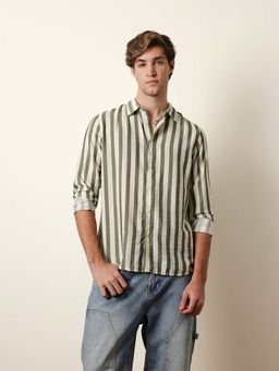 The Bear House - Men Striped Casual Full-Sleeve Shirt