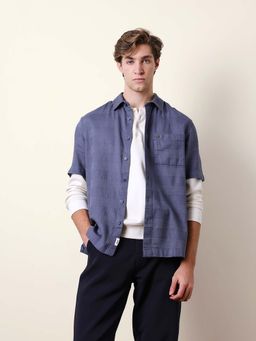 The Bear House - Men Striped Casual Half-Sleeve Shirt