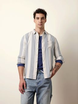 The Bear House - Men Striped Casual Full-Sleeve Shirt