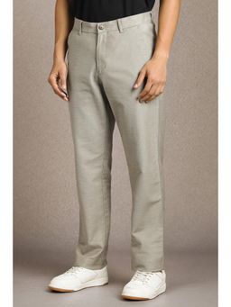 Louis Philippe - Men Grey Flat Front Casual Trousers