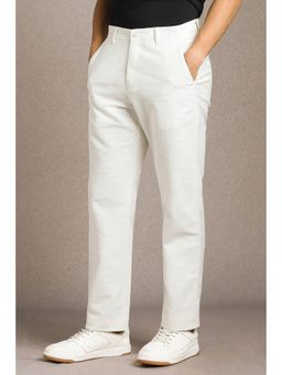 Louis Philippe - Men White Flat Front Casual Trousers