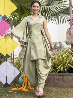 Lavanya The Label - Tea Green Apricot Kurta Dhoti (Set of 2)