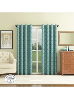 HomeTown - Fiesta Jacquard Dim Out Curtains 7 Feet In Turquoise Colour (Set of 2)