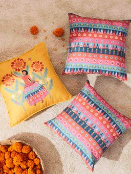 Chumbak - Marigold Lady Cushion Cover (Set of 3) (16x16 inches)