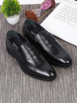 Teakwood - Men Black Solid Leather Formal Slip-on Shoes