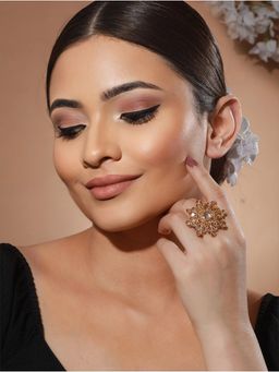 Priyaasi - Pretty Flower White Stone Studded Gold-Plated Ring