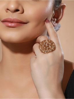 Priyaasi - Geometric Flower Studded Gold-Plated Ring
