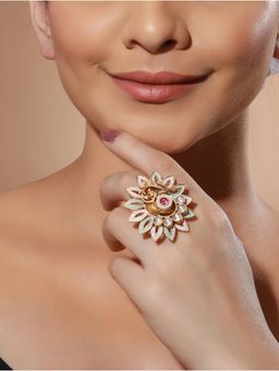 Priyaasi - Studded Floral Meenakari Beaded Gold-Plated Ring
