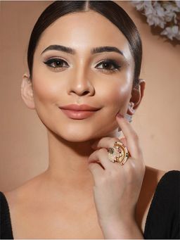 Priyaasi - Multicolor Peacock Half-Flower Beaded Gold-Plated Ring