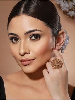 Priyaasi - Flower Design Stone Studded Gold-Plated Ring