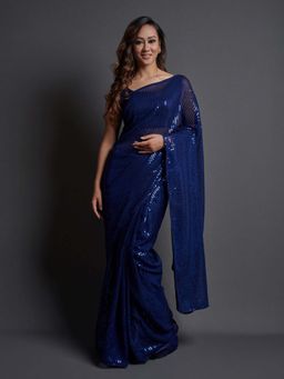 Odette - Blue Colour Georgette Saree with Unstitched Blouse