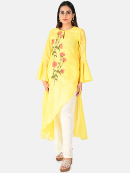 NEERU'S - Women Yellow Embroidered Kurta with Pant (Set of 2)