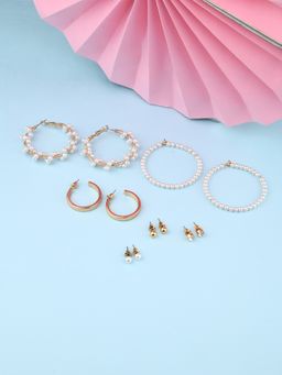 Lilly & Sparkle - Gold Toned Stud And Pearl Beaded Hoop Pack (Set of 6)