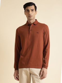 Andamen - Regular Fit Brown Full Sleeve Polo T-Shirt